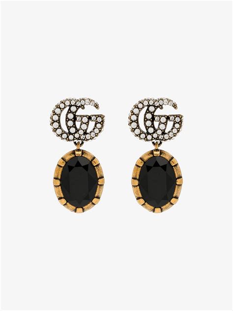 gucci crystal-embellished double g earrings - black